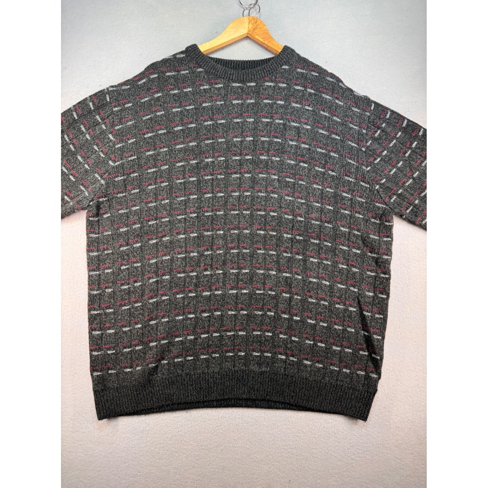 Natural Issue Mens XXL Gray Textured Dash Knit Crewneck Sweater Acrylic Vintage